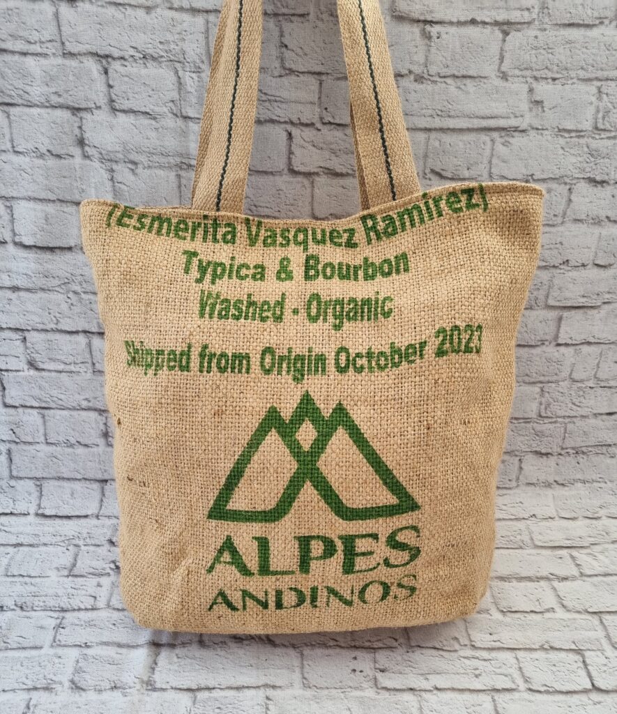 Recycled coffee sack tote bag Alpes Andinos