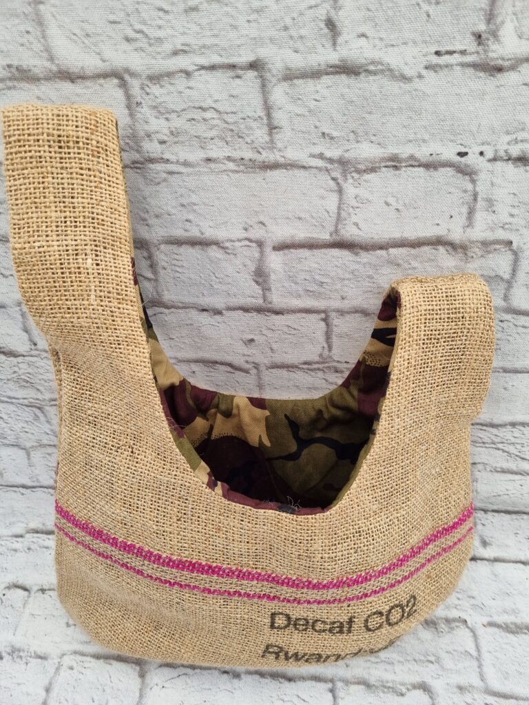Japanese Knot Bag with a camouflage cotton lining