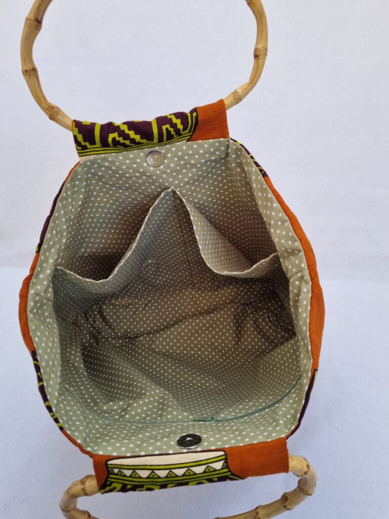 African Wax cotton Jug bag with bamboo handles