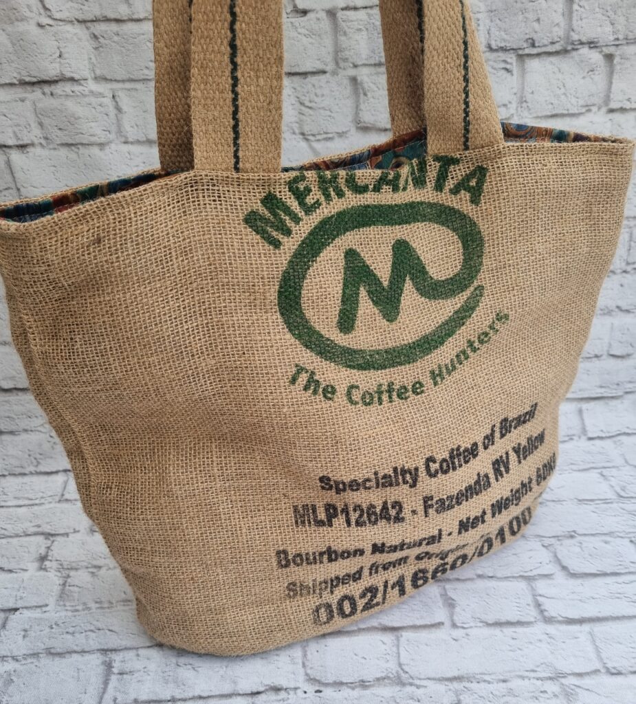 Recycled coffee sack tote bag Brazil Mercanta